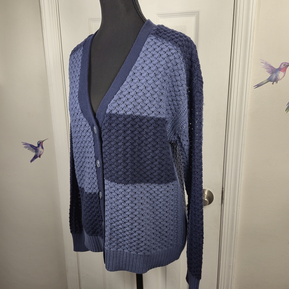 AnyBody Colorblock Crochet Knit Cardigan | Textured Layer - Picture 2 of 6